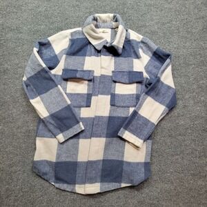 Melloday Shacket Shirt‎ Jacket Womens Medium Blue White Plaid Casual Top